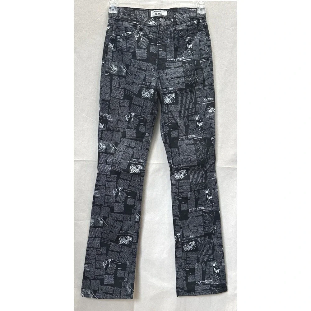 Reformation Newspaper Print Peyton Zine High Rise Bootcut Jeans‎ Black Sz. 25
